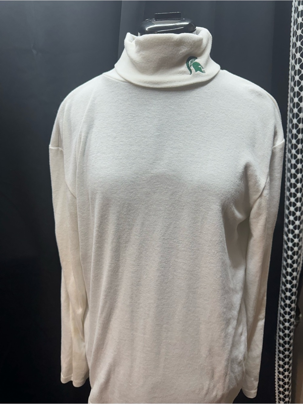 MSU White Turtleneck Sweater with Green Logo - Women